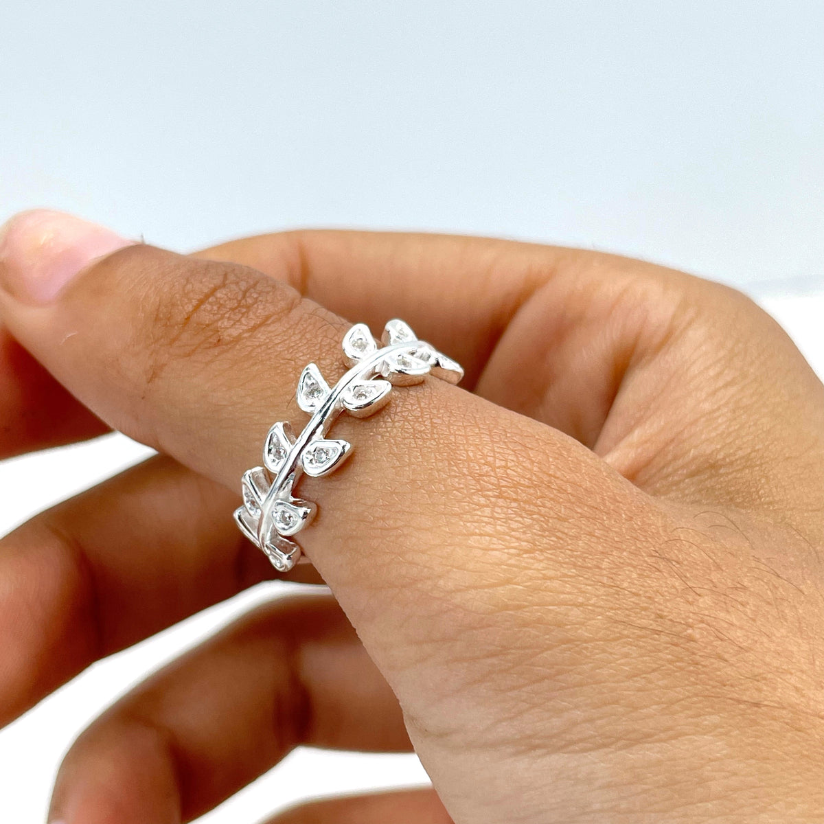 925 Sterling Silver Clear Cubic Zirconia Olive Branch Leaves Design Ring, Stamped 925, Wholesale Jewelry Making Supplies