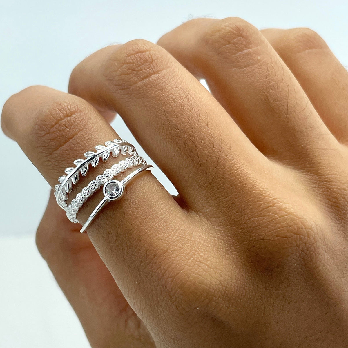 925 Sterling Silver Clear Cubic Zirconia Simulated Stackable Layered Ring, Leaves & Flowers, Stamped 925, Wholesale Jewelry Making Supplies