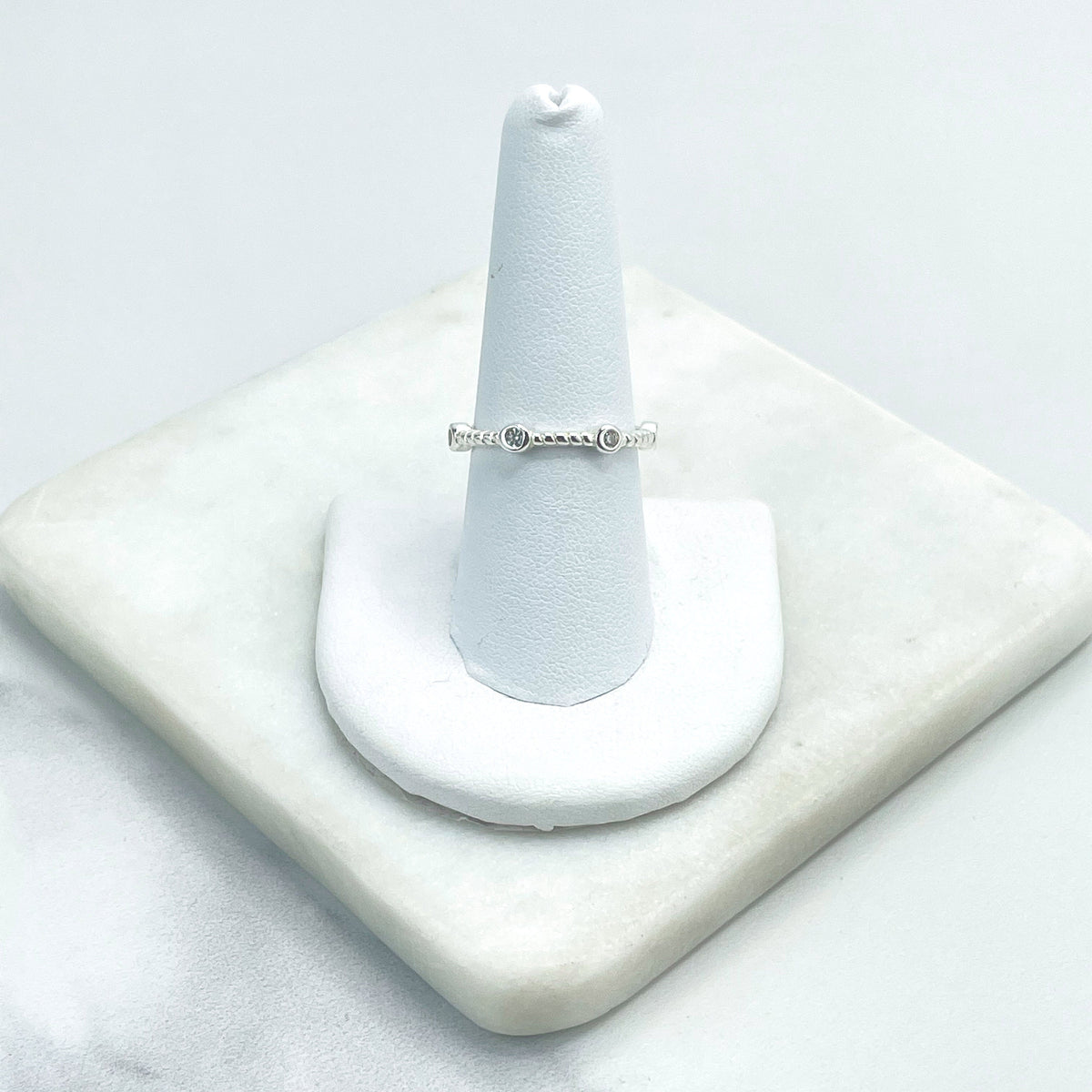 925 Sterling Silver Clear Cubic Zirconia Round Station Ring, Bubble Stackable Fashion Ring, Stamped 925, Wholesale Jewelry Making Supplies