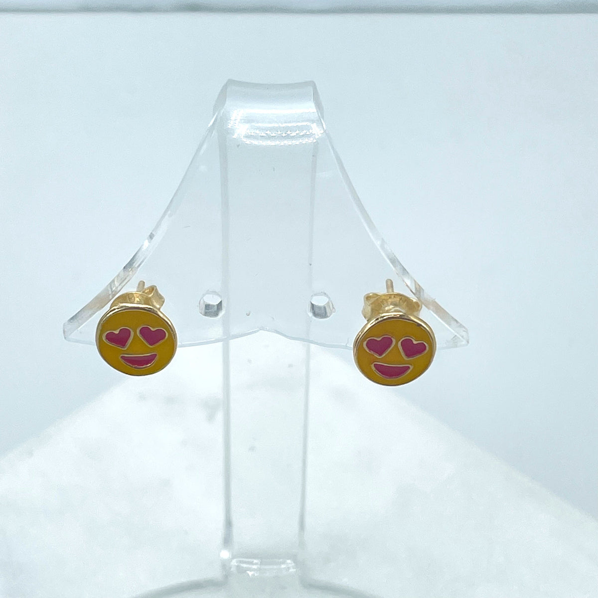 18k Gold Filled Colored Enamel Fall In Love Emoji Icon, Falling in Love Heart Emoji Stud Earrings, Wholesale Jewelry Making Supplies