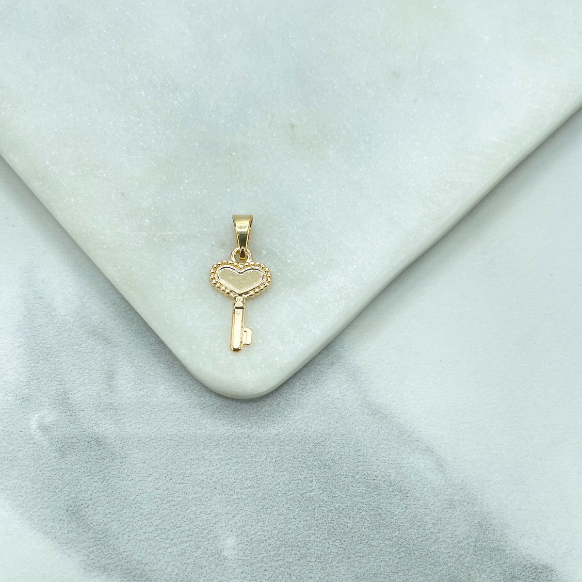 18k Gold Filled Petite Key Heart Shape Charm Pendant, Love & Friendship Inspiration Jewelry, Wholesale Jewelry Making Supplies