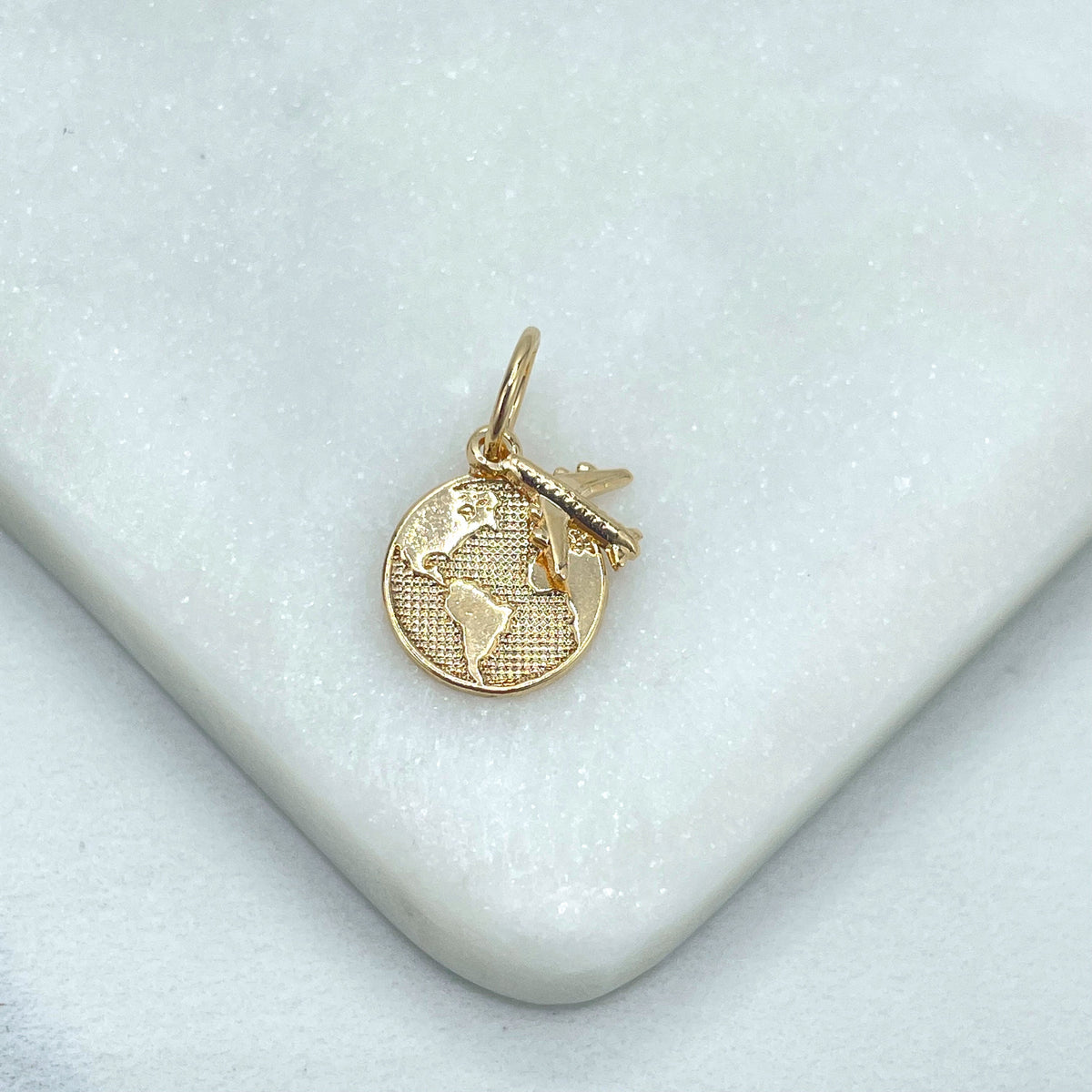 18k Gold Filled Travel Charm, Airplane Aeroplan & Earth Globe Dangle Charm, Traveler Gift, Travel Jewelry, Wholesale Jewelry Making Supplies
