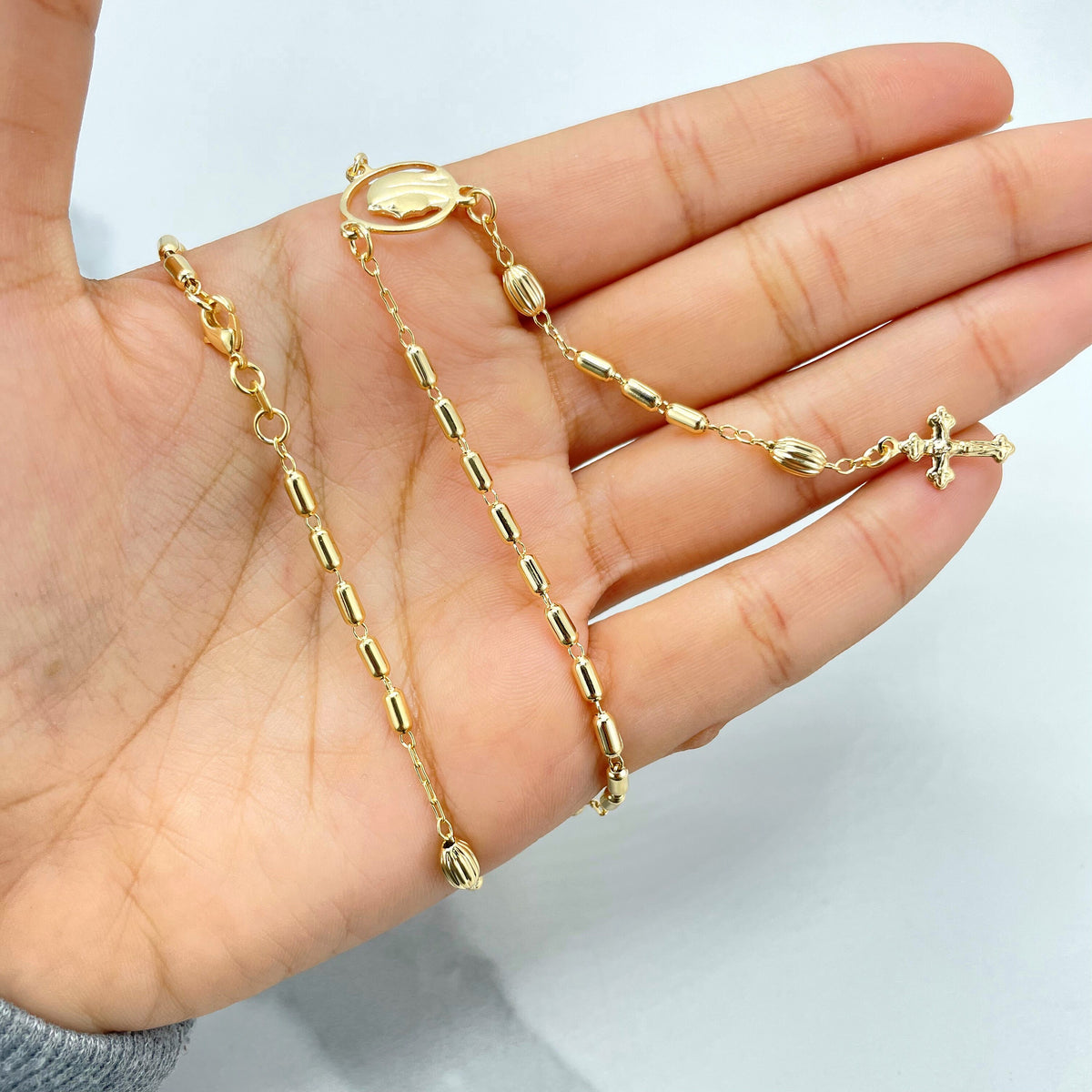 18k Gold Filled Beaded Rosary with Virgin Mary Medal, Wholesale Religious Jewelry Making Supplies