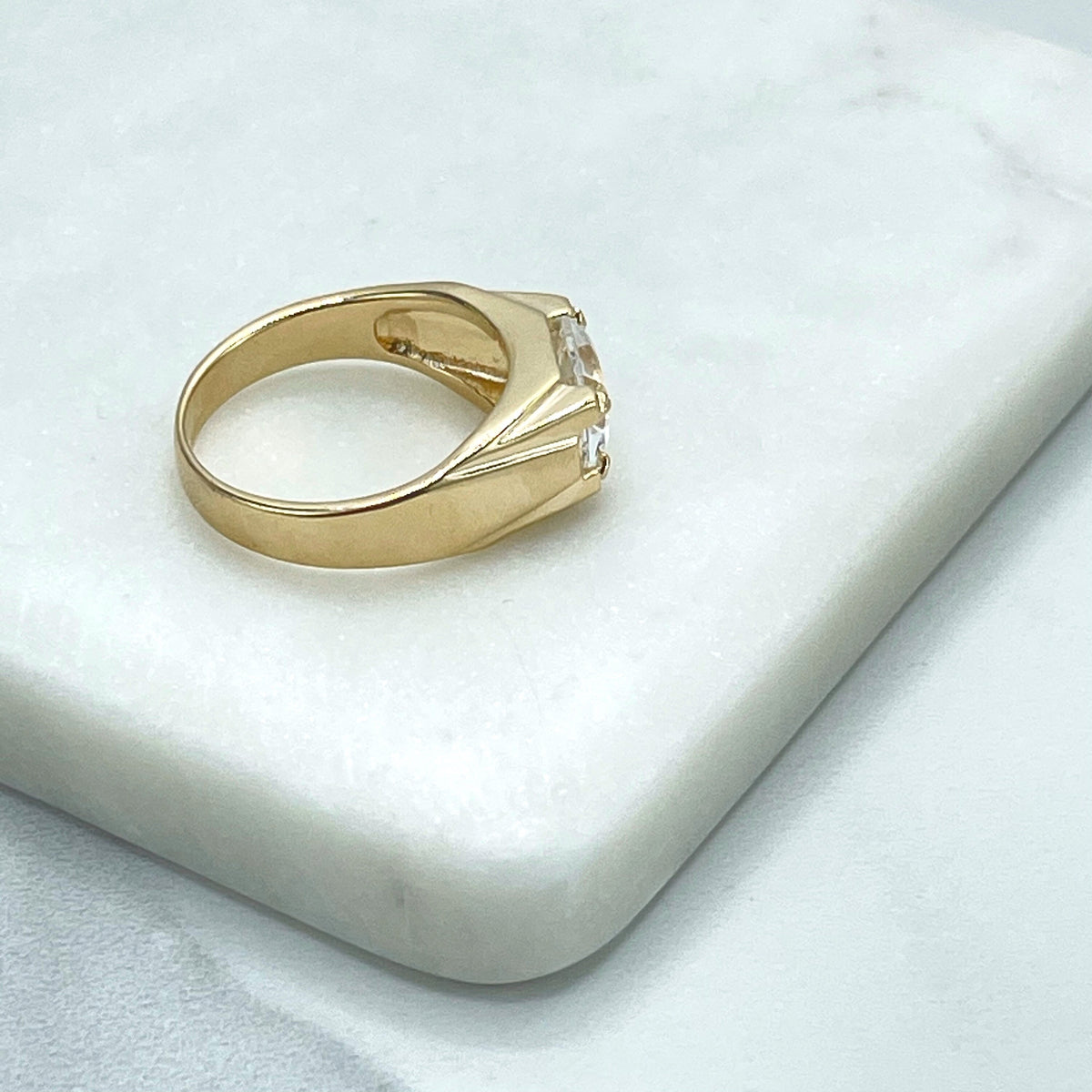 18k Gold Filled Clear Cubic Zirconia Solitaire Signet Engagement Ring, Wholesale Jewelry Making Supplies