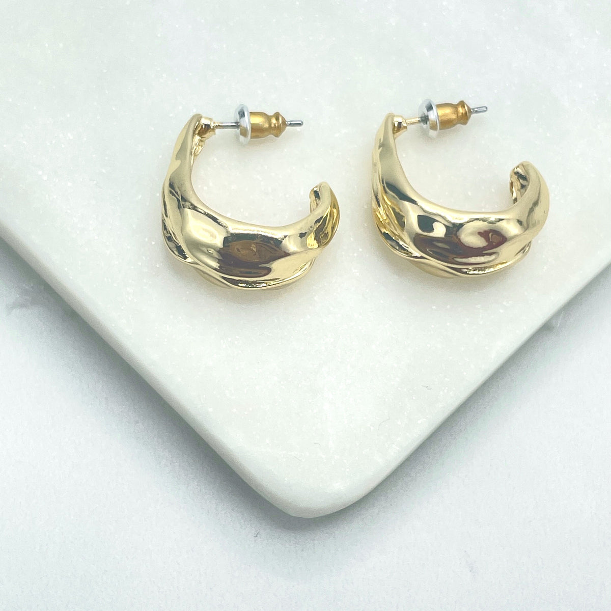 18k Gold Filled 20mm Irregular C-Hoops Earrings, Minimalist Modern Earrings, Wholesale Jewelry Making Supplies