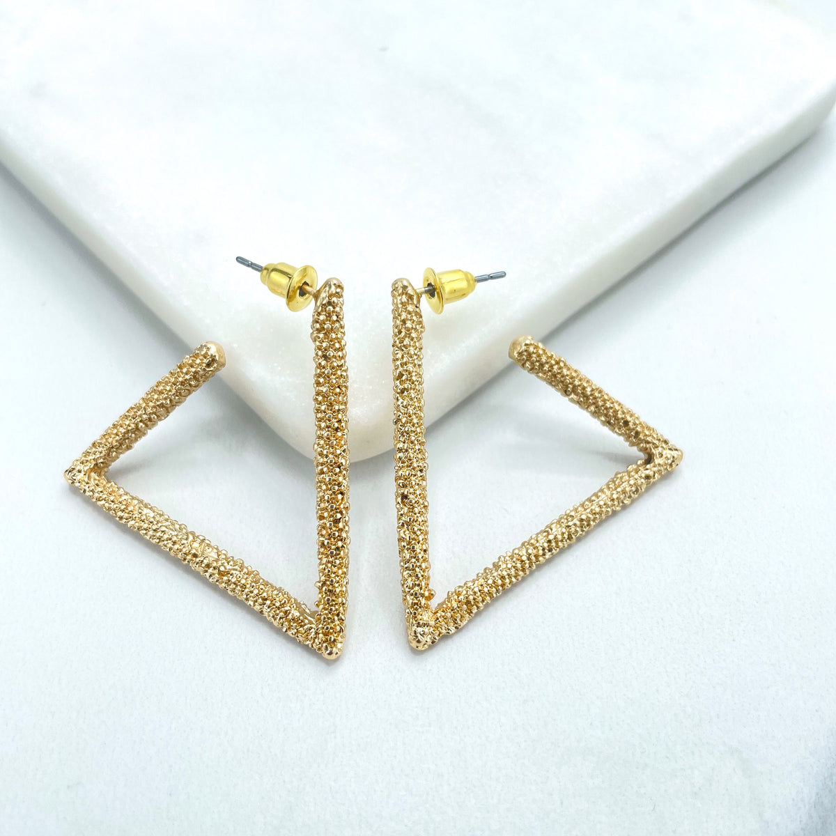 18k Gold Filled C-Hoops Texturized Triangle Shape Earrings, Minimalist Modern Earrings, Wholesale Jewelry Making Supplies