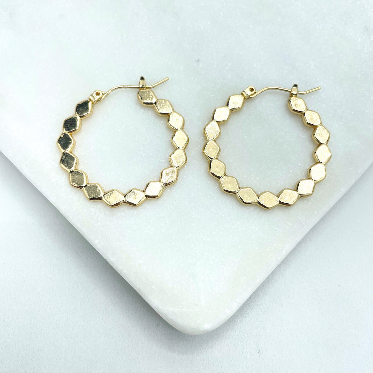 18k Gold Filled Flat Rhombus Shape Link 29mm Hoops Earrings, Minimalist Jewelry, Wholesale Jewelry Making Supplies