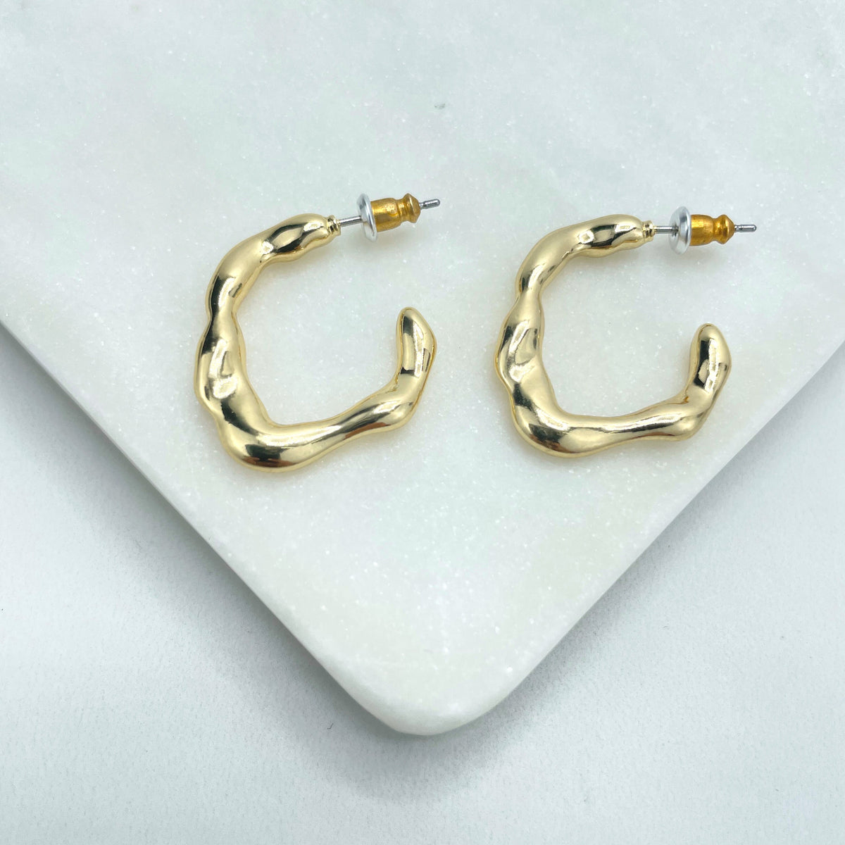 18k Gold Filled 22mm Irregular C-Hoops Earrings, Minimalist Modern Earrings, Wholesale Jewelry Making Supplies