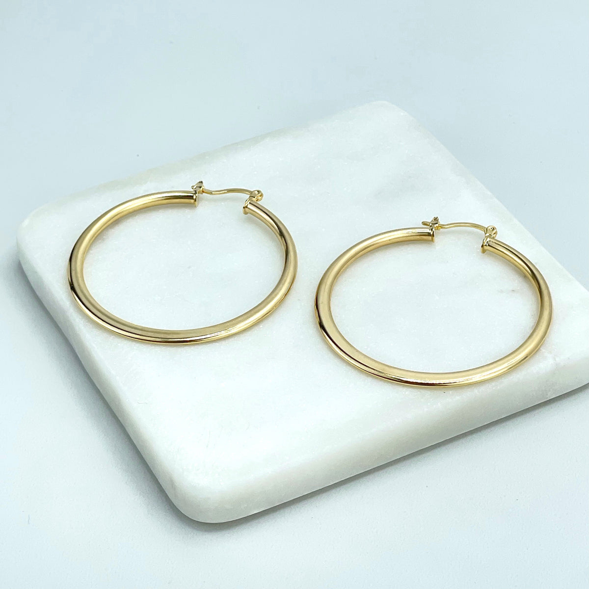 18k Gold Filled 50mm Polished & Flat Hoops Earrings, Classic Hoops Earrings, Wholesale Jewelry Making Supplies