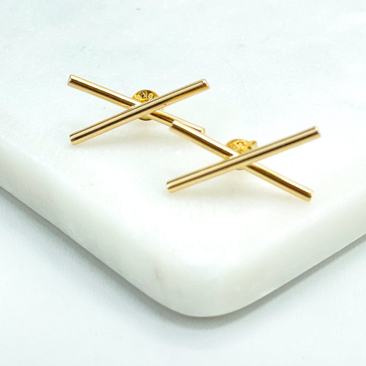 18k Gold Filled Modernist Modern Geometric Stud Earrings, Tube Stylized X Shape Stud Earrings, Wholesale Jewelry Making Supplies