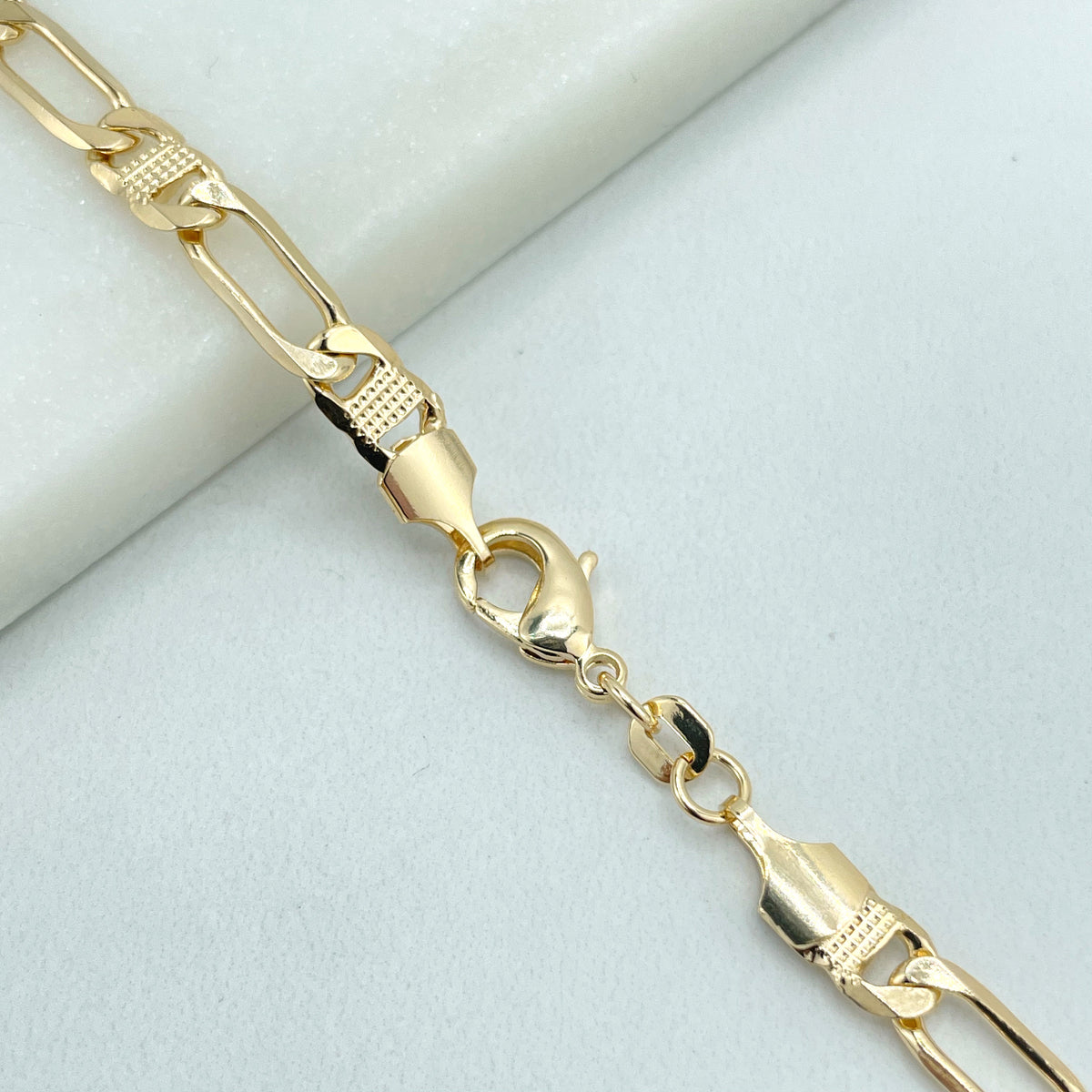 18k Gold Filled 6mm Flat and Texturized Figaro Chain, 24 Inches Long Necklace, Classic Jewelry, Wholesale Jewelry Making Supplies