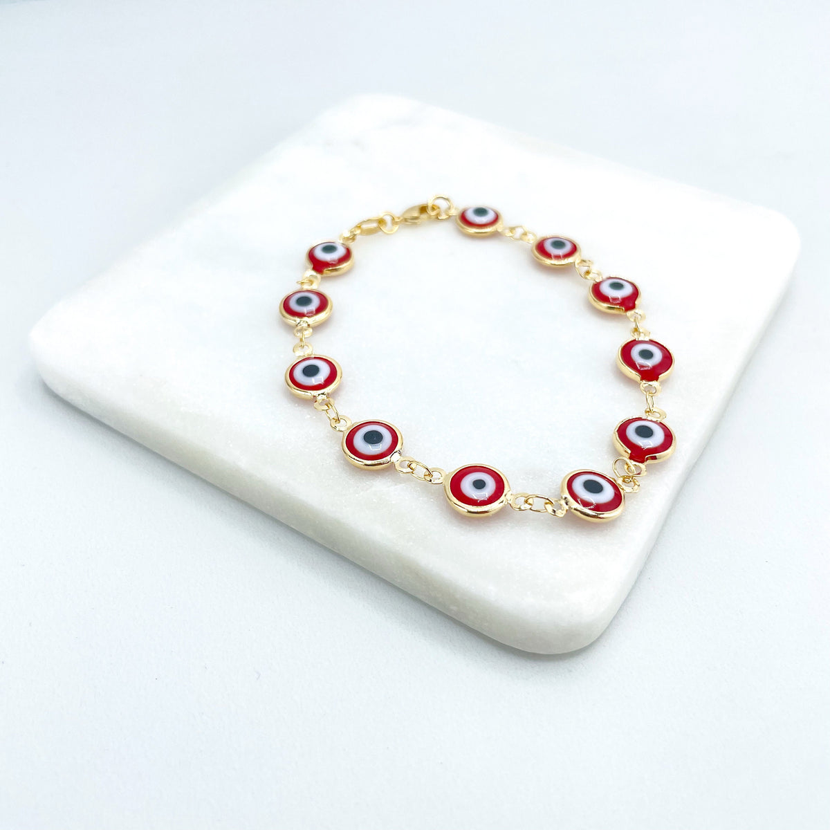 18k Gold Filled Colored Red Evil Eye Linked Chain Bracelet, Lucky & Protection Bracelet, Wholesale Jewelry Making Supplies