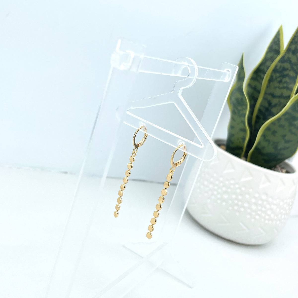 18k Gold Filled Huggie Earrings with Drop & Dangle Specialty Dot Chain, Flat Round Shape Chain, Wholesale Jewelry Supplies