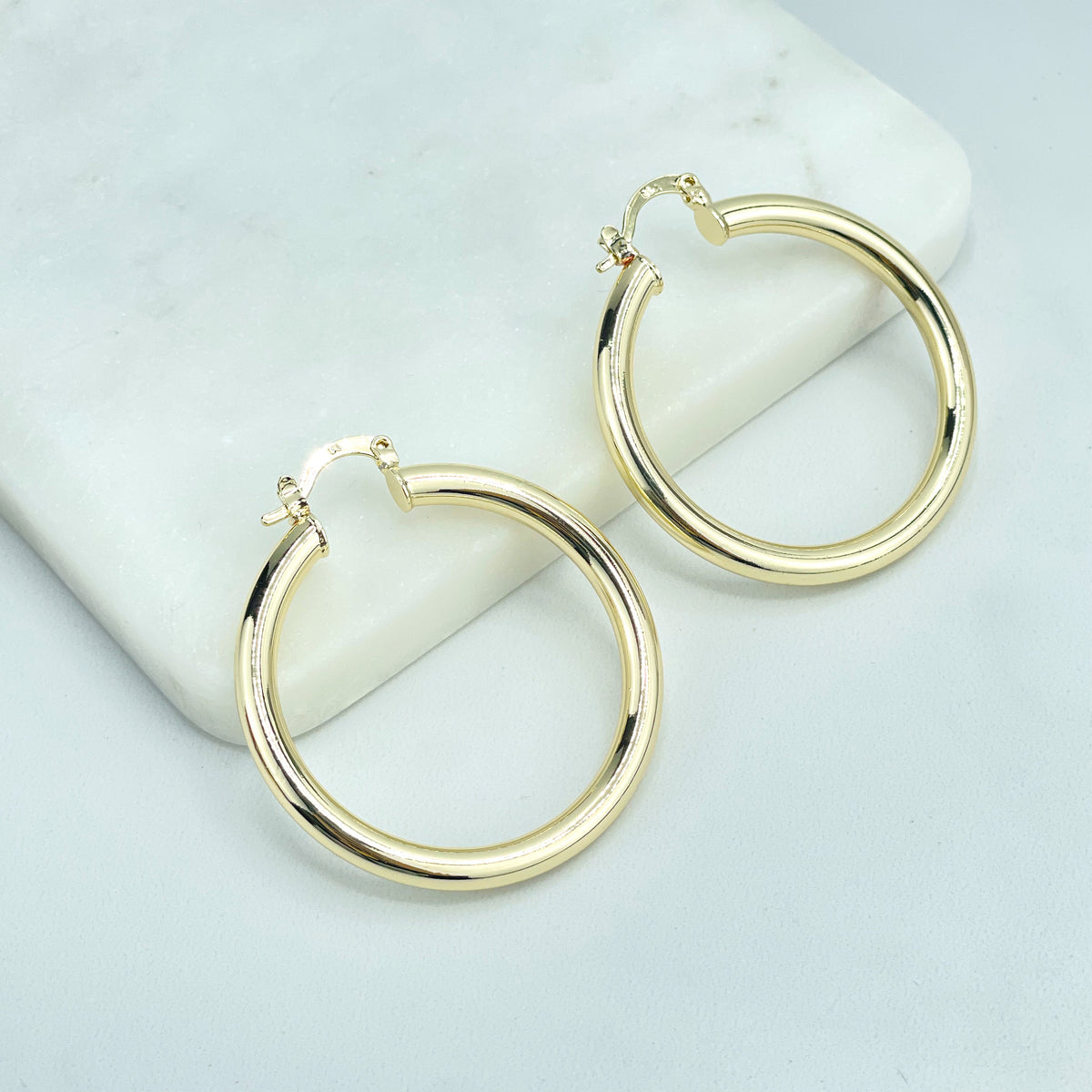 18k Gold Filled 40mm OR 50mm OR 60mm Light Tubular Hoops Earrings, 4mm Thickness, Classic Jewelry, Wholesale Jewelry Making Supplies