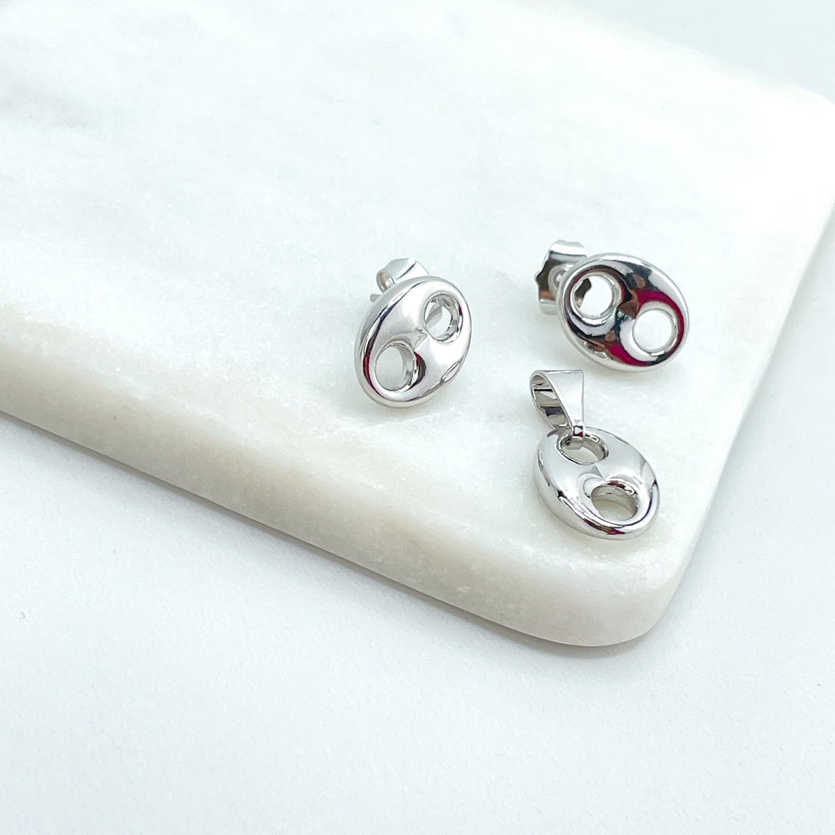Silver Filled Medium Mariner Anchor, Chunky Link Mariner Stud Earrings and Charm Set, Wholesale Jewelry Making Supplies
