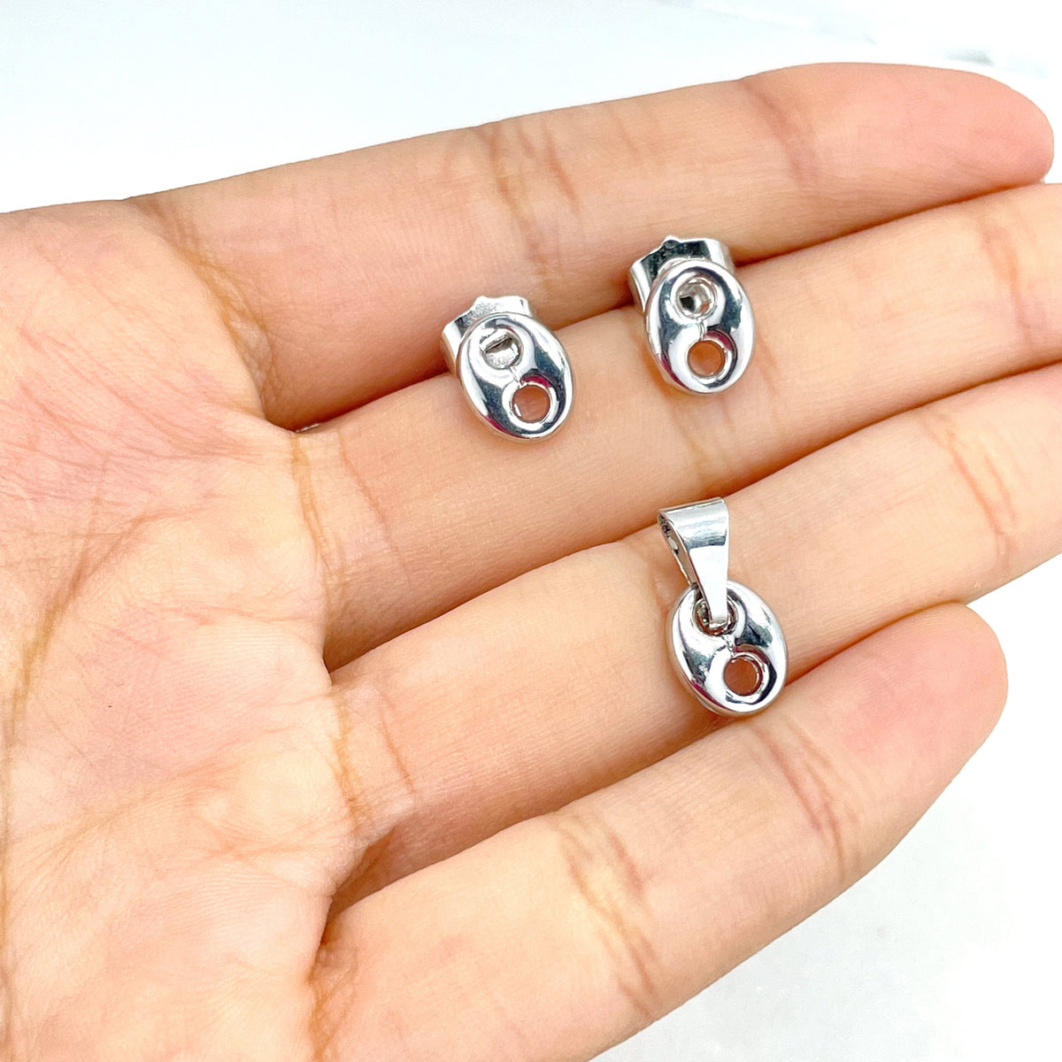 Silver Filled Small Mariner Anchor, Chunky Link Mariner Stud Earrings and Charm Set, Wholesale Jewelry Making Supplies