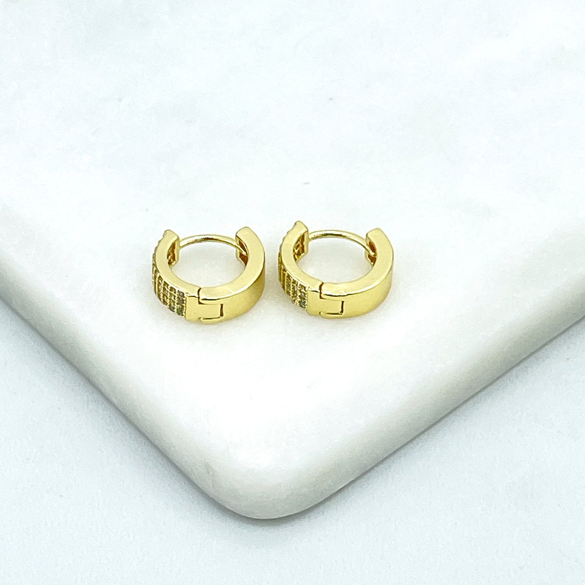 18k Gold Filled or Silver Filled Micro Clear Cubic Zirconia Huggie Hoop Earrings, Wholesale Jewelry Making Supplies