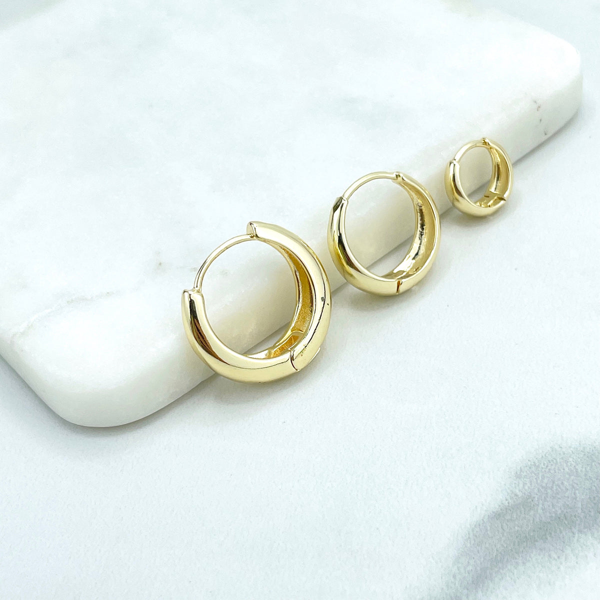 18k Gold Filled 12mm, 18mm or 22mm Classic Polished Gold Huggie Hoop Earrings, Wholesale Jewelry Making Supplies