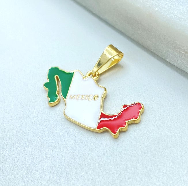 18K Gold Filled Cuba Map Pendant, Enamel Cuban Flag Charm