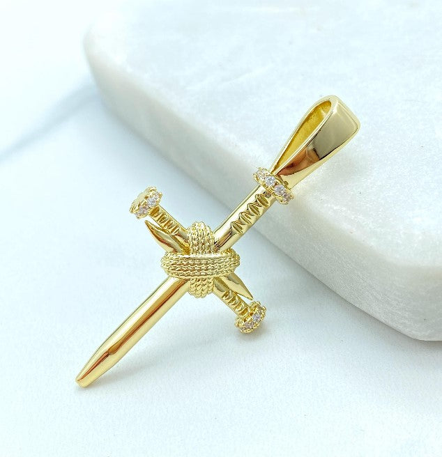 18k Gold Filled Fancy Cubic Zirconia Cross Charms Wholesale Jewelry Supplies