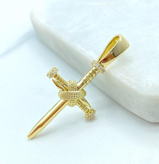 18k Gold Filled Fancy Cubic Zirconia Cross Charms Wholesale Jewelry Supplies