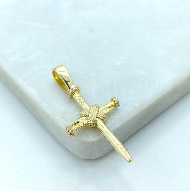 18k Gold Filled Fancy Cubic Zirconia Cross Charms Wholesale Jewelry Supplies
