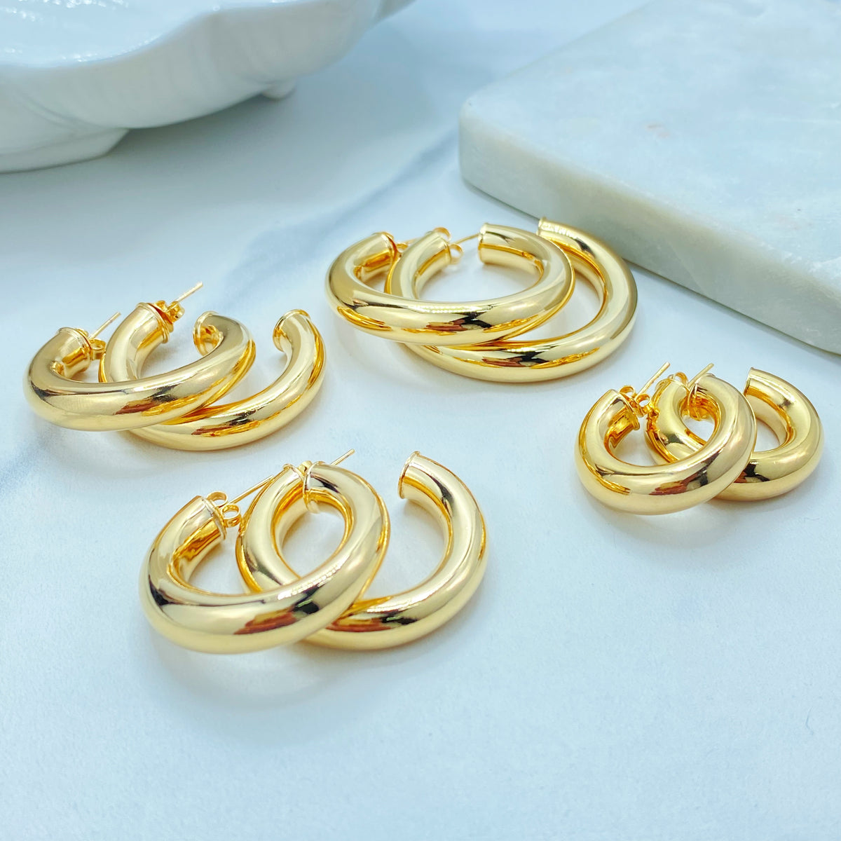 18k Gold Filled Hoop Earrings, Donut Tubular C-Hoops, 25mm 30mm, 35mm or 45mm