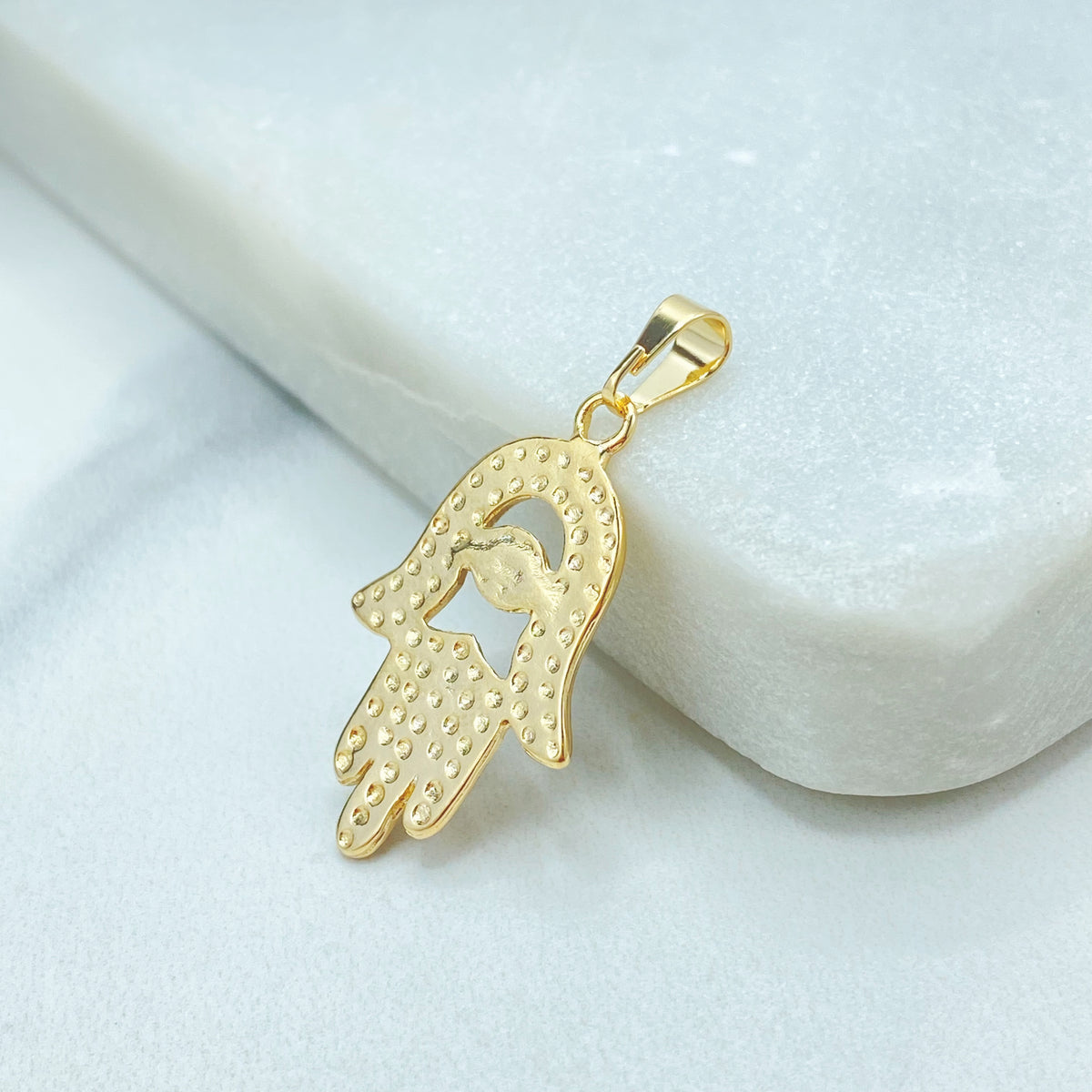 18k Gold Filled Texturized Cutout Hamsa Hand, Hand of God Shape Design Pendant Charms, Lucky Protection, Wholesale Jewelry Making Supplies
