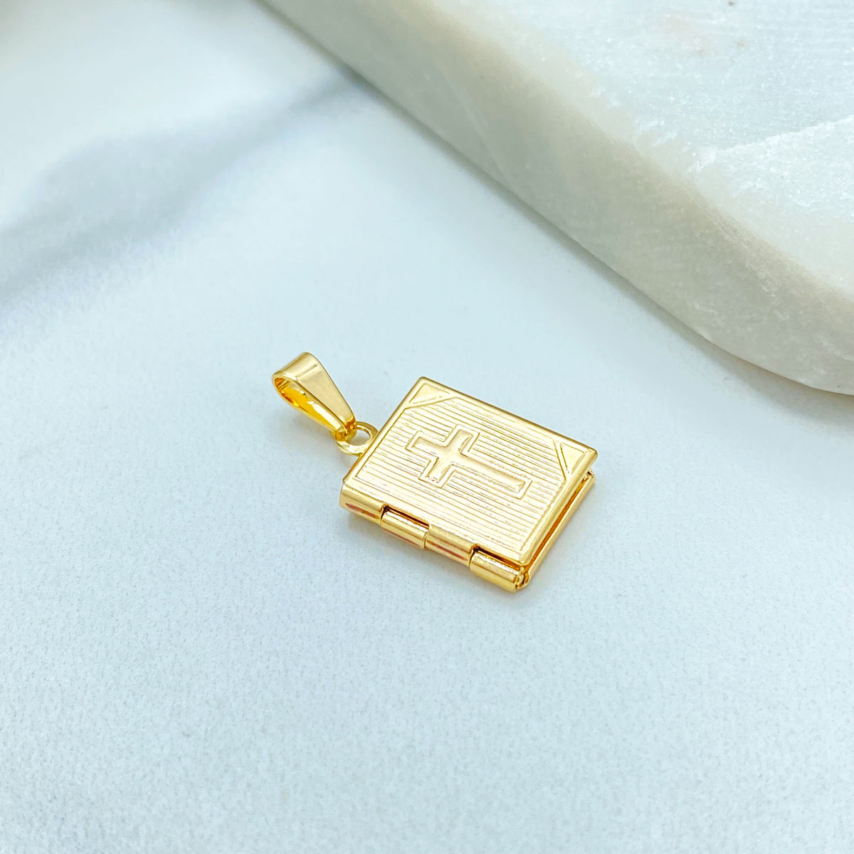 18k Gold Filled Bible Locket Pendant, Cross Book Charm, Gift for Her, Wholesale Jewelry