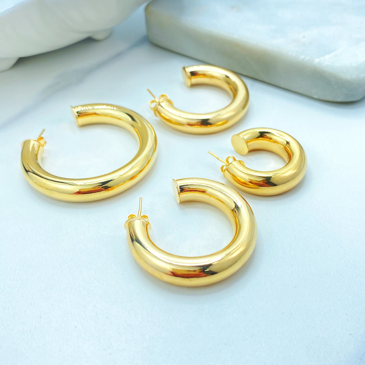 18k Gold Filled Hoop Earrings, Donut Tubular C-Hoops, 25mm 30mm, 35mm or 45mm