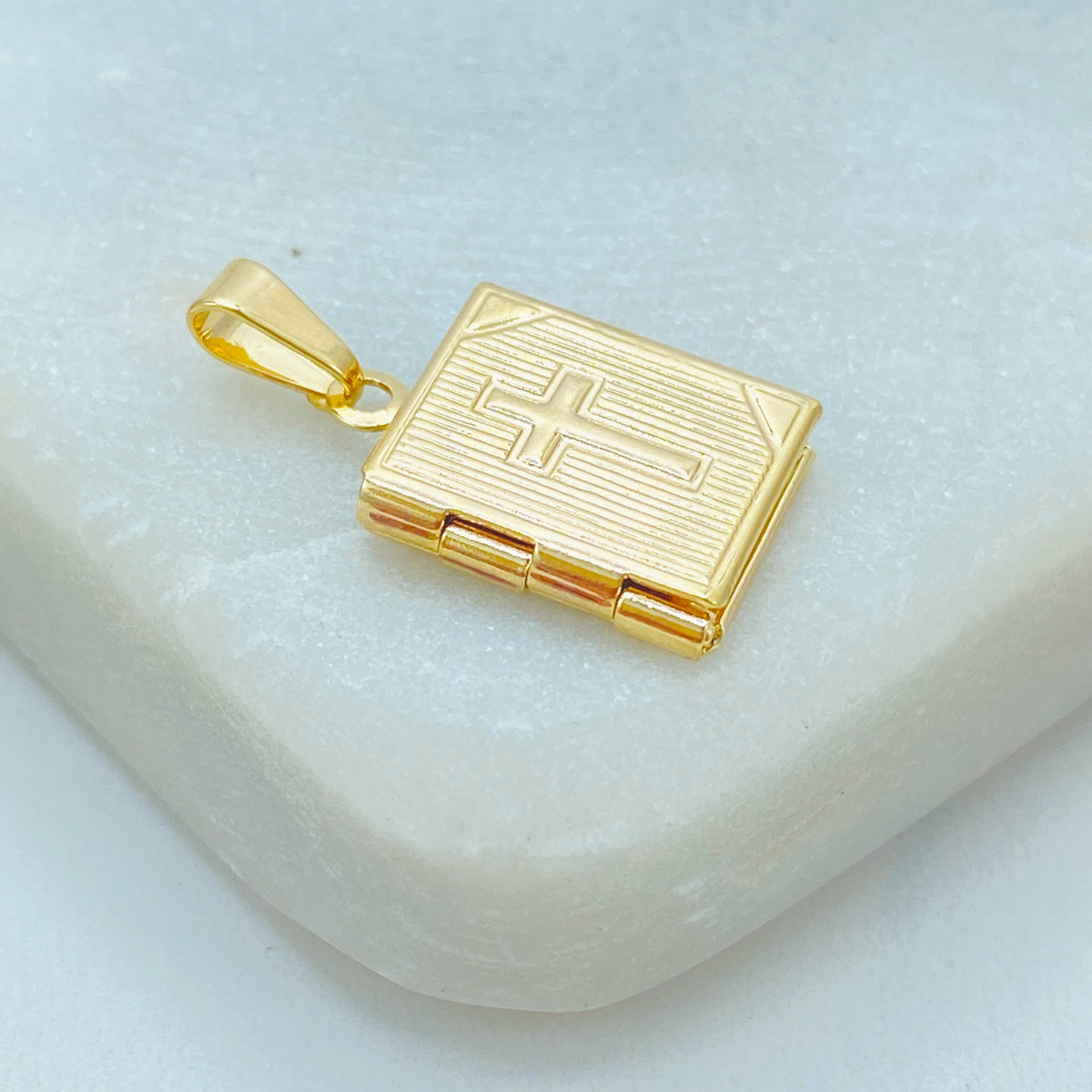 18k Gold Filled Bible Locket Pendant, Cross Book Charm, Gift for Her, Wholesale Jewelry
