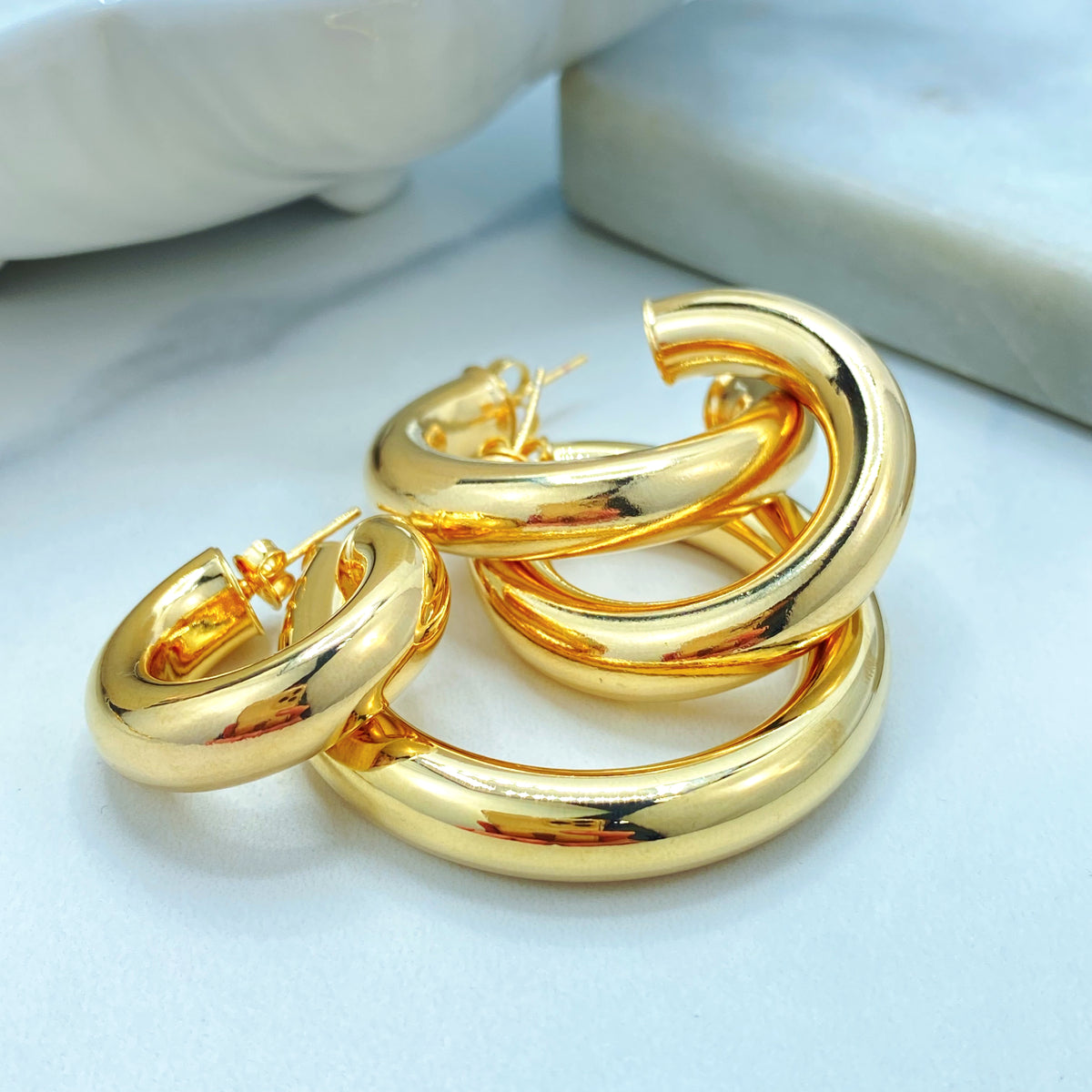 18k Gold Filled Hoop Earrings, Donut Tubular C-Hoops, 25mm 30mm, 35mm or 45mm