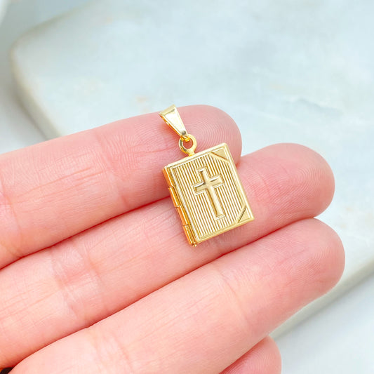 18k Gold Filled Bible Locket Pendant, Cross Book Charm, Gift for Her, Wholesale Jewelry