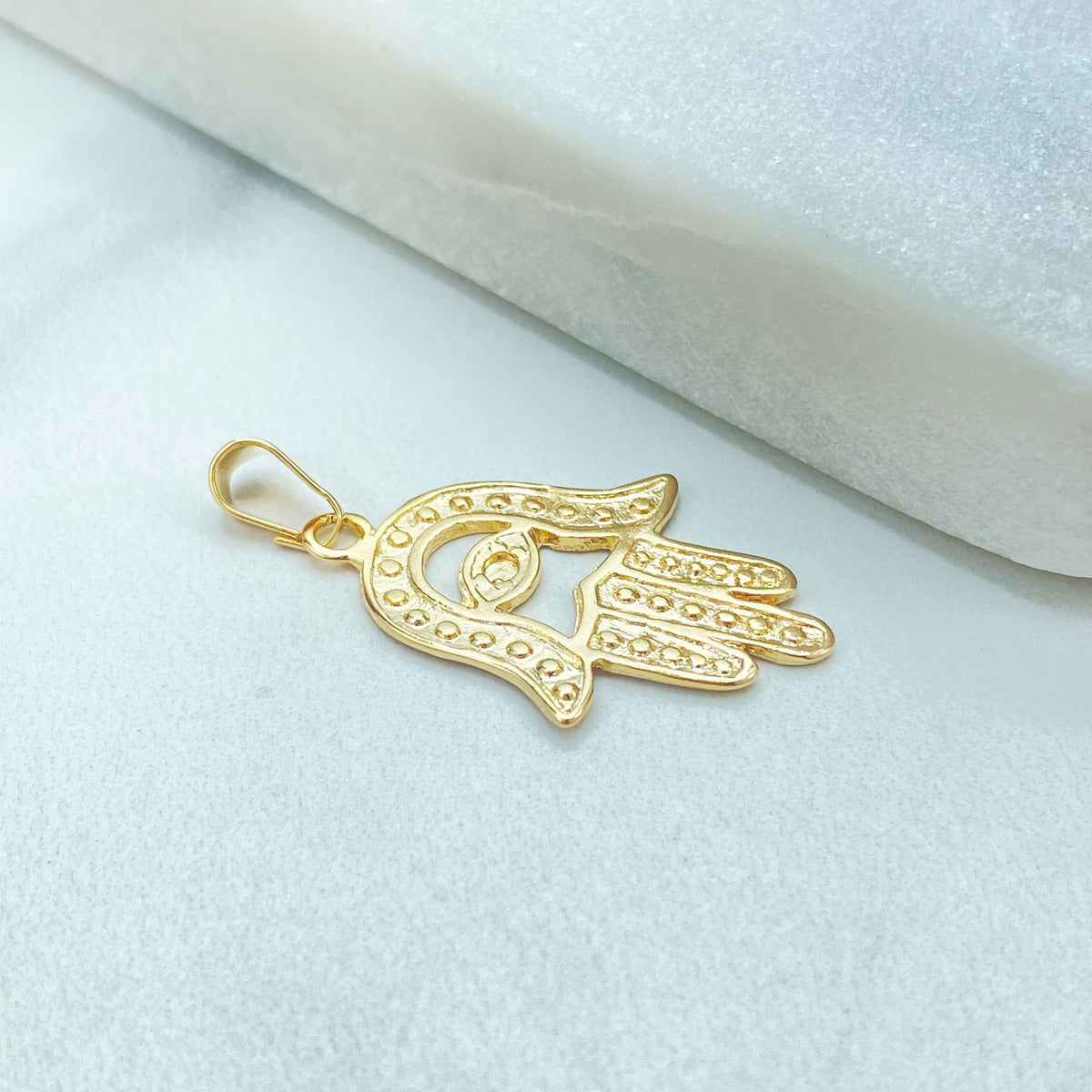 18k Gold Filled Texturized Cutout Hamsa Hand, Hand of God Shape Design Pendant Charms, Lucky Protection, Wholesale Jewelry Making Supplies