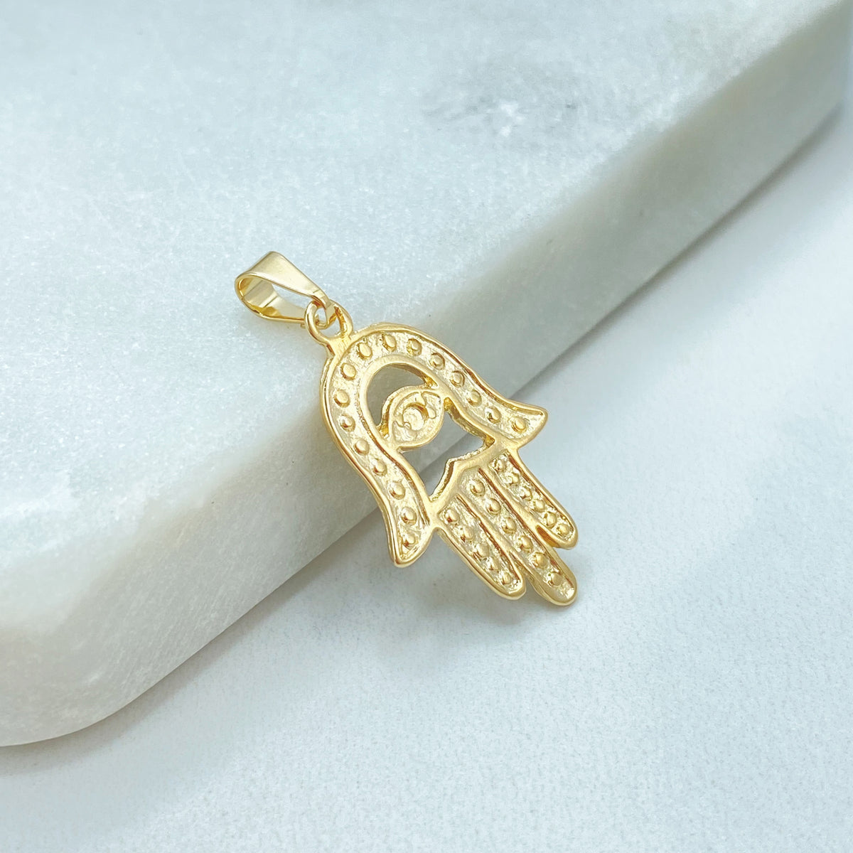 18k Gold Filled Texturized Cutout Hamsa Hand, Hand of God Shape Design Pendant Charms, Lucky Protection, Wholesale Jewelry Making Supplies