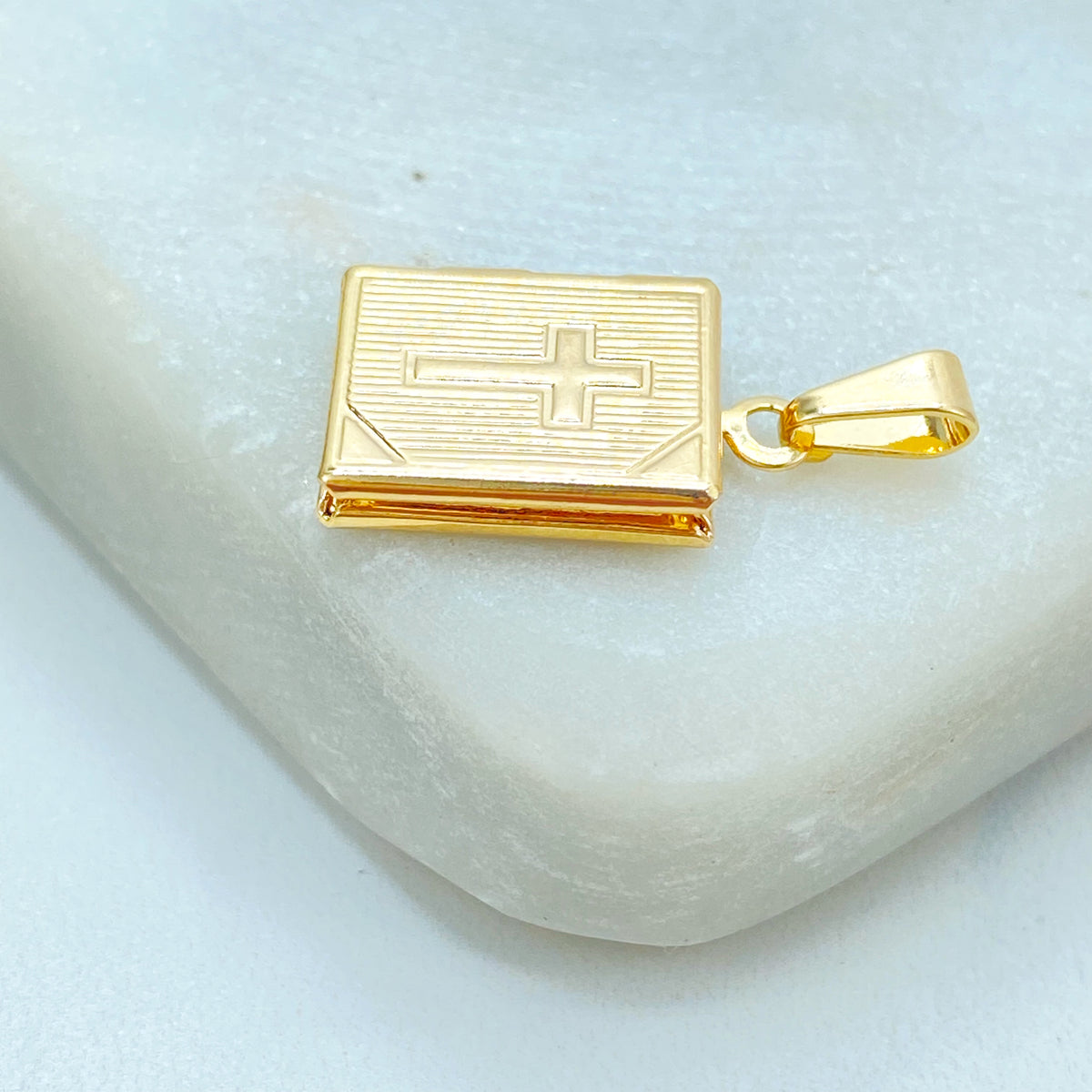 18k Gold Filled Bible Locket Pendant, Cross Book Charm, Gift for Her, Wholesale Jewelry