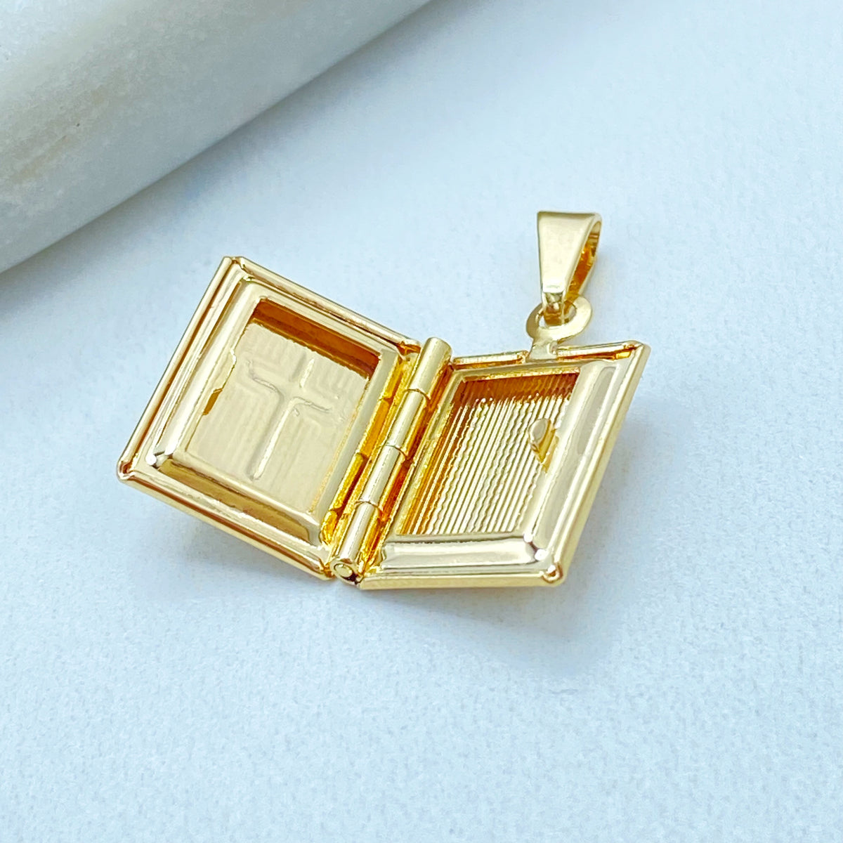 18k Gold Filled Bible Locket Pendant, Cross Book Charm, Gift for Her, Wholesale Jewelry