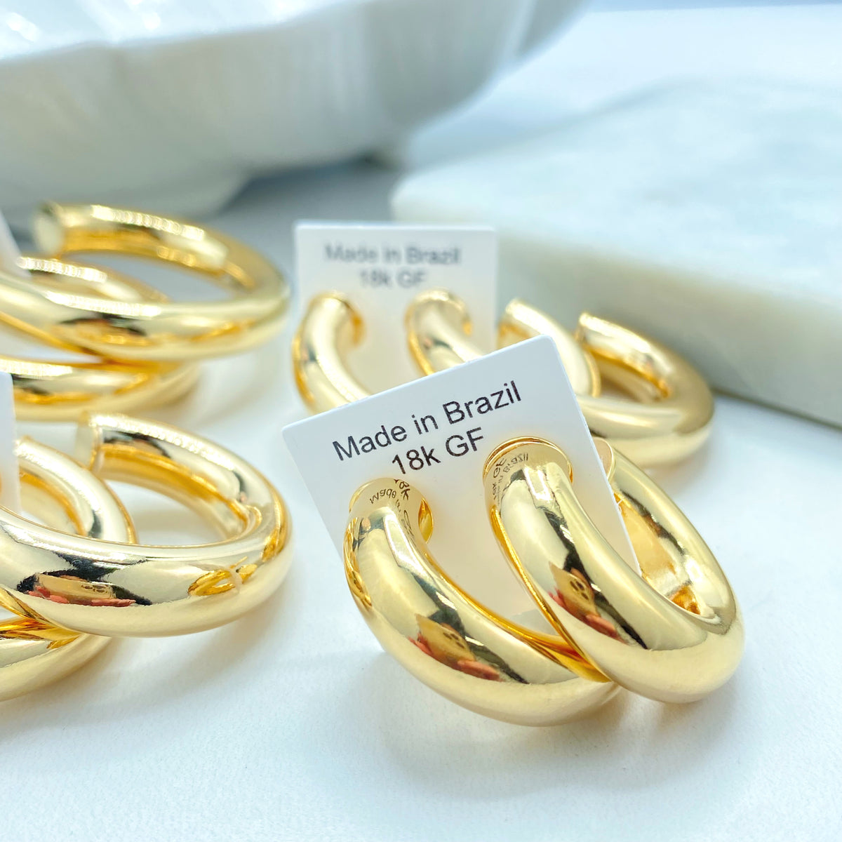 18k Gold Filled Hoop Earrings, Donut Tubular C-Hoops, 25mm 30mm, 35mm or 45mm