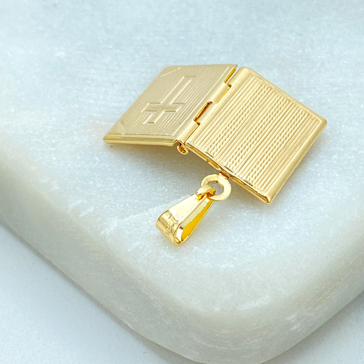 18k Gold Filled Bible Locket Pendant, Cross Book Charm, Gift for Her, Wholesale Jewelry