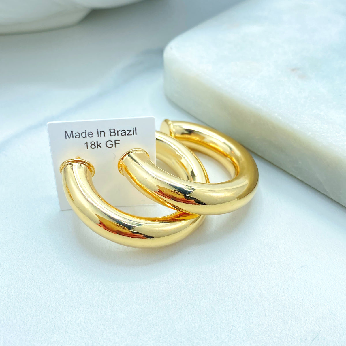 18k Gold Filled Hoop Earrings, Donut Tubular C-Hoops, 25mm 30mm, 35mm or 45mm
