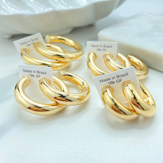 18k Gold Filled Hoop Earrings, Donut Tubular C-Hoops, 25mm 30mm, 35mm or 45mm