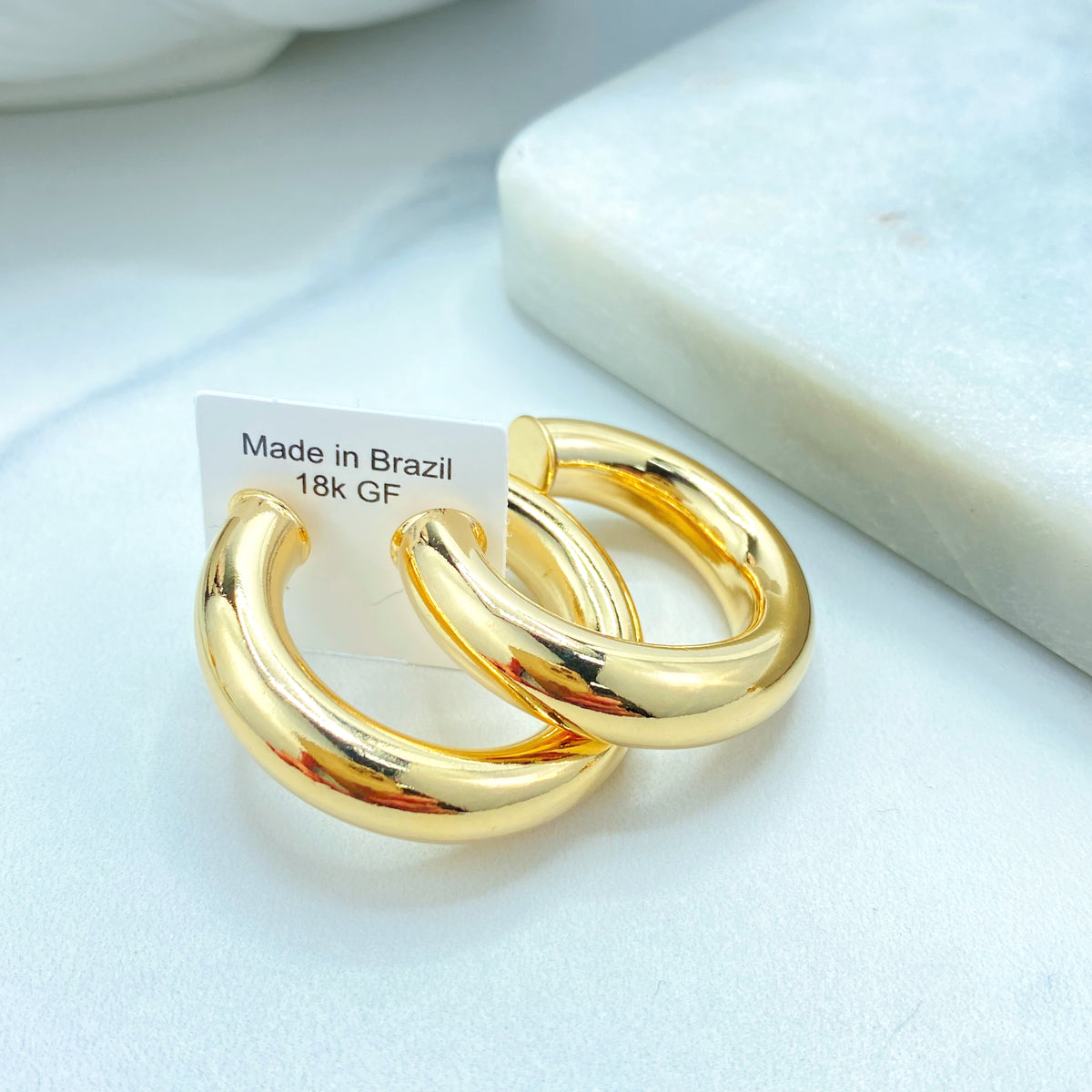 18k Gold Filled Hoop Earrings, Donut Tubular C-Hoops, 25mm 30mm, 35mm or 45mm