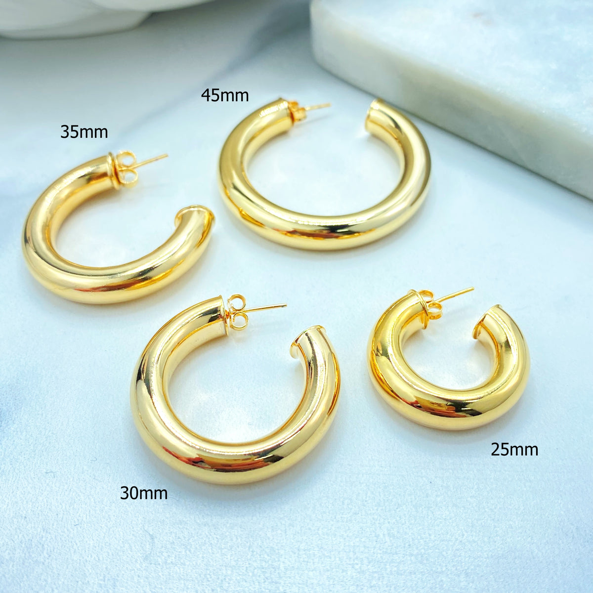 18k Gold Filled Hoop Earrings, Donut Tubular C-Hoops, 25mm 30mm, 35mm or 45mm