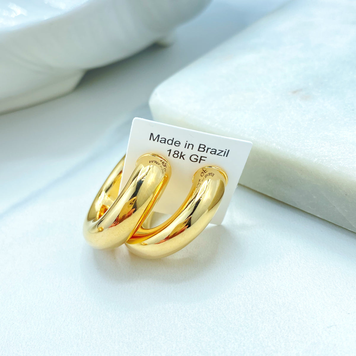 18k Gold Filled Hoop Earrings, Donut Tubular C-Hoops, 25mm 30mm, 35mm or 45mm