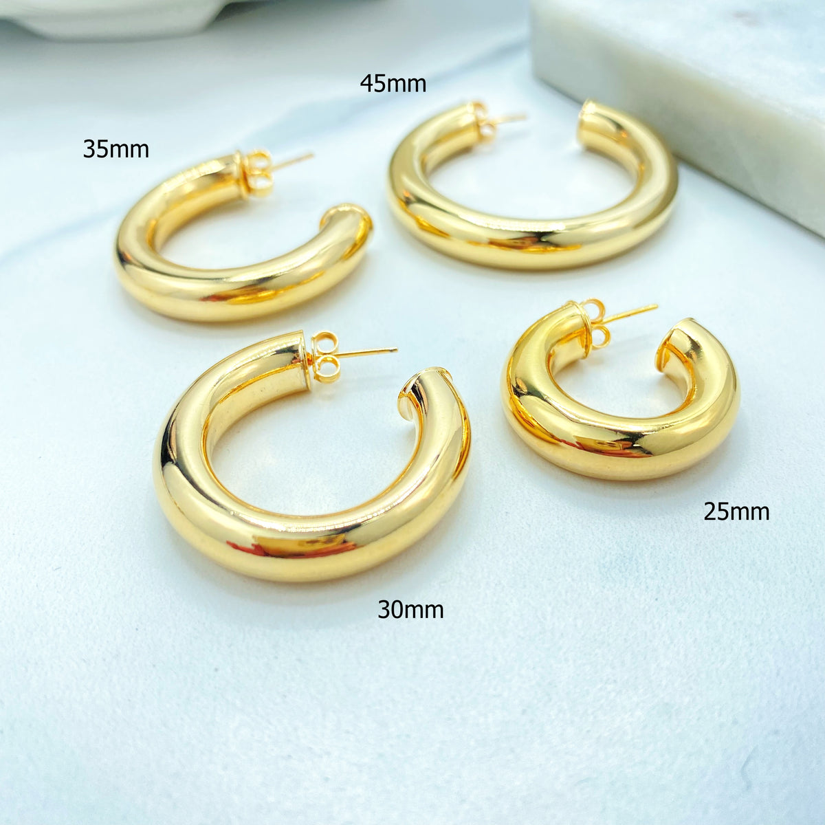 18k Gold Filled Hoop Earrings, Donut Tubular C-Hoops, 25mm 30mm, 35mm or 45mm