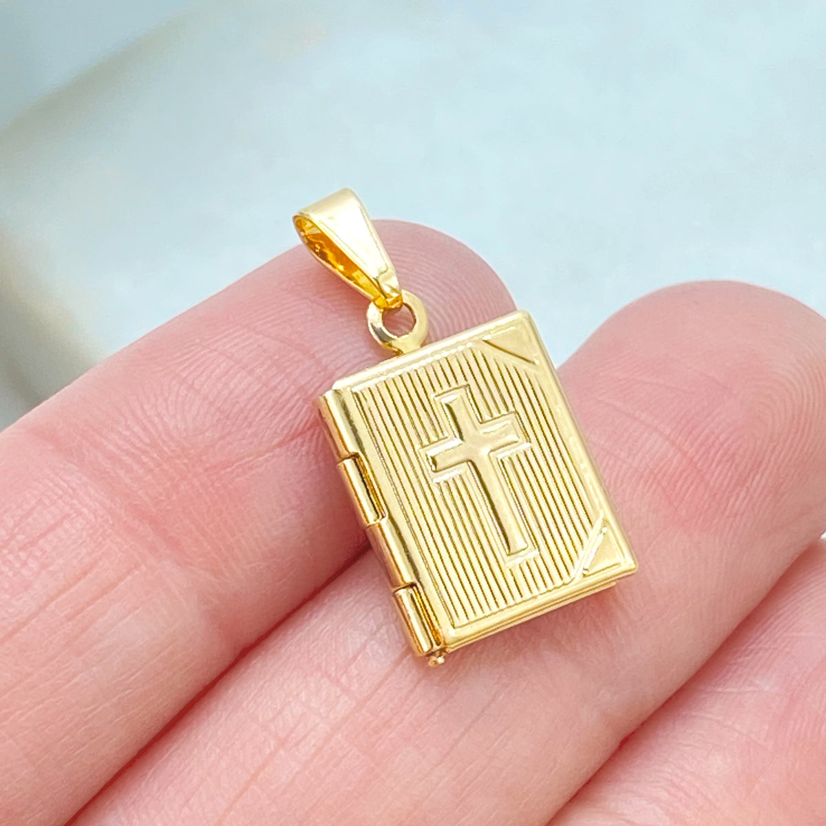 18k Gold Filled Bible Locket Pendant, Cross Book Charm, Gift for Her, Wholesale Jewelry