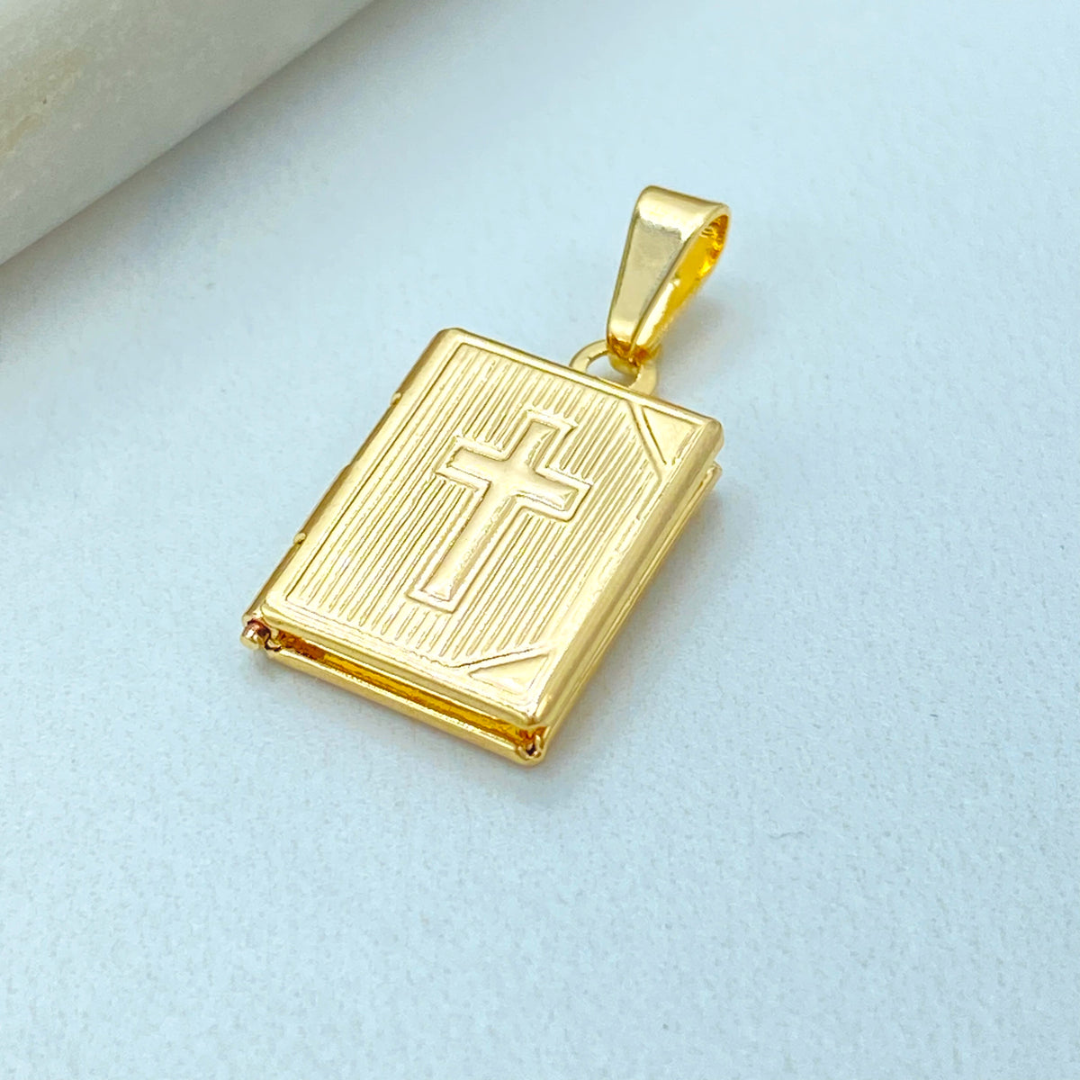 18k Gold Filled Bible Locket Pendant, Cross Book Charm, Gift for Her, Wholesale Jewelry