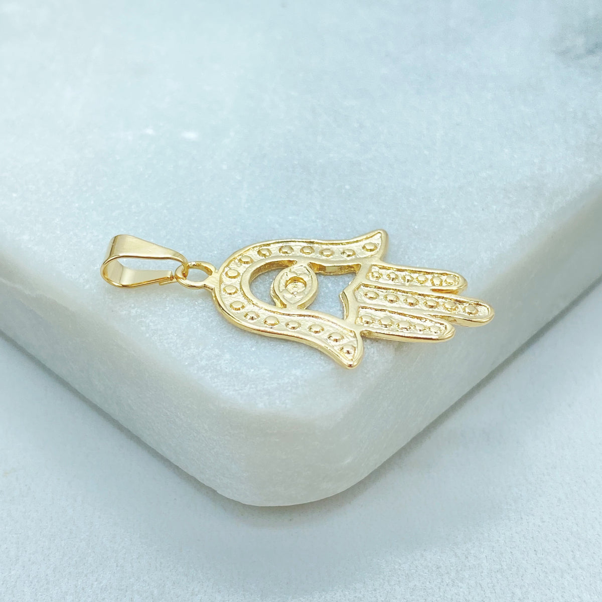18k Gold Filled Texturized Cutout Hamsa Hand, Hand of God Shape Design Pendant Charms, Lucky Protection, Wholesale Jewelry Making Supplies