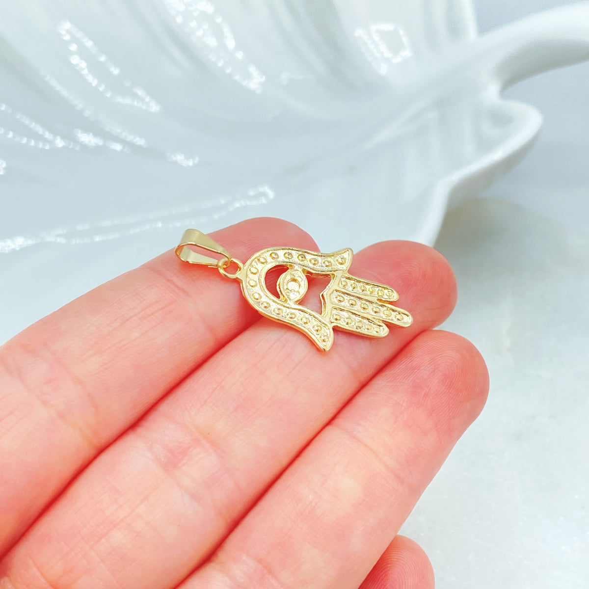 18k Gold Filled Texturized Cutout Hamsa Hand, Hand of God Shape Design Pendant Charms, Lucky Protection, Wholesale Jewelry Making Supplies