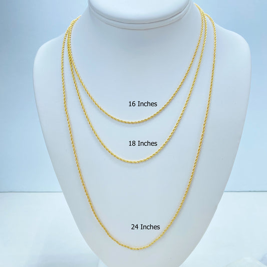 18k Gold Filled 2mm Rope Link Chain, Dainty Necklace, Wholesale Jewelry